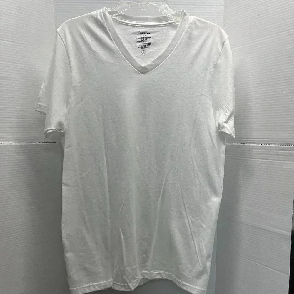 GOODFELLOW & CO CLASSIC WHITE SHORT SLEEVEV-NECK SOFT TSHIRT 100% COTTON SIZE M